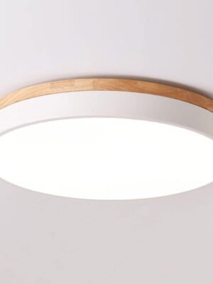 Dimmable Wood LED Flush Mount Ceiling Light, 5 2700K-6000K Modern Round Close to Ceiling Lighting Fixtures, Minimalist White Ceiling Lamp for Bedroom, Kitchen, Hallway, Laundry Room