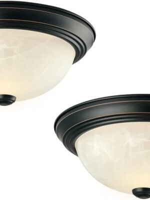 587519 Traditional 2 Pack 2-Light Indoor Dimmable Ceiling Light with Alabaster Glass for Bedroom Hallway Kitchen Dining Room, Oil Rubbed Bronze, 11-Inch