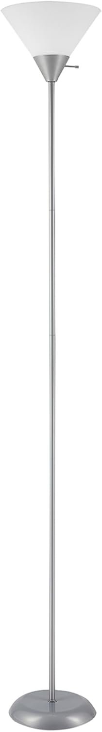67150 72" Floor Lamp, Silver, White Plastic Shade, On/Off Rotary Switch on Shade, Floor Lamp for Living Room, Floor Lamp for Bedroom, Home Improvement, Home Office Accessories