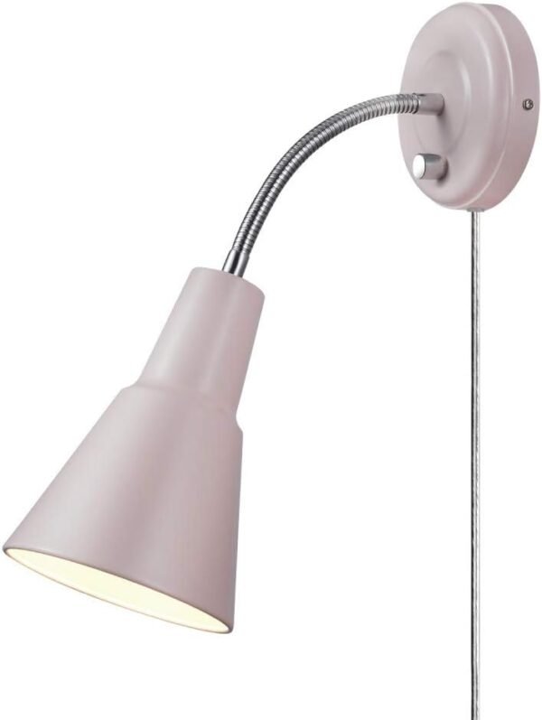 1-Light Plug-in or Hardwire Wall Sconce, Chrome Gooseneck, Matte Rose, 6ft Clear Cord, Bulb Not Included