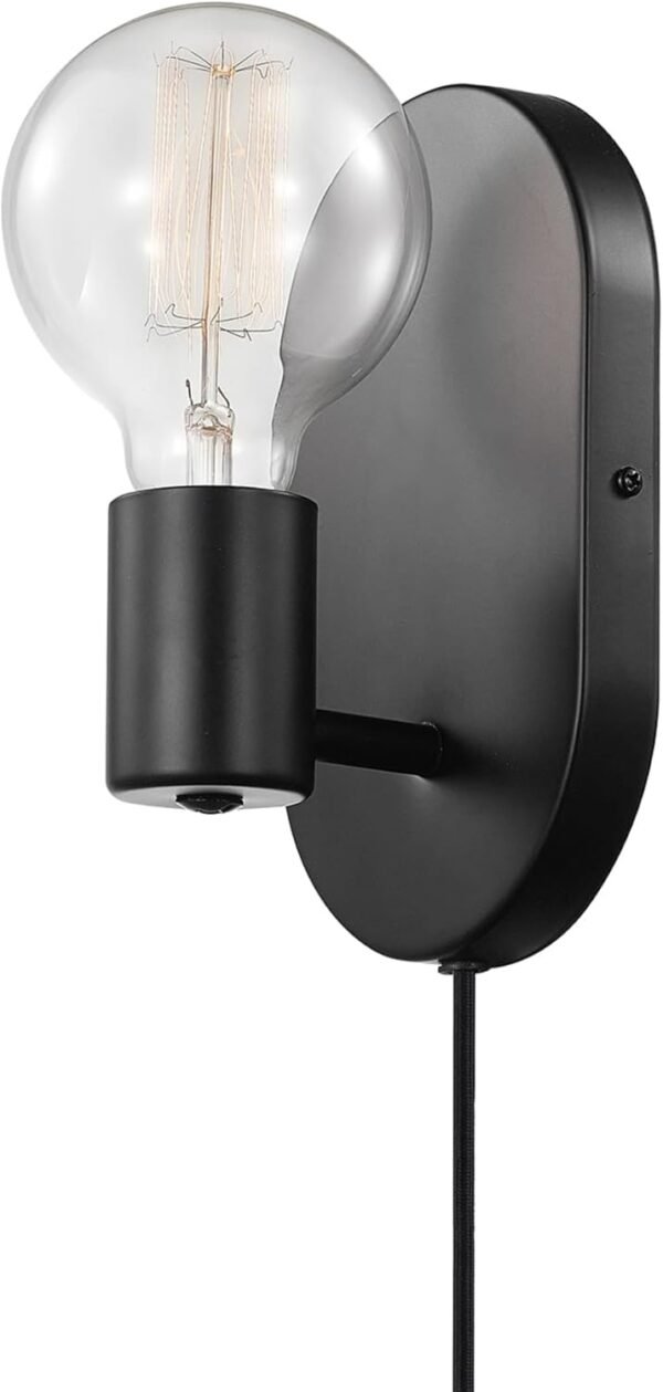 51488 1-Light Plug-in or Hardwire Wall Sconce, Matte Black, 6ft Black Fabric Covered Cord, Inline On/Off Rocker Switch, Wall Lights for Bedroom, Bulb Not Included