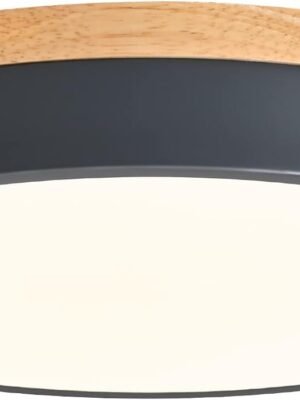 Dimmable Wood LED Flush Mount Ceiling Light, 5 2700K-6000K Modern Round Close to Ceiling Lighting Fixtures, Minimalist Grey Ceiling Lamp for Bedroom, Kitchen, Laundry Room, Hallway
