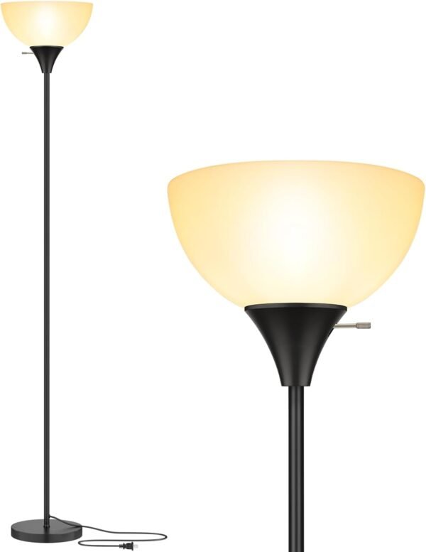 Floor Lamp, LED Standing Lamps with White Plastic Shade, Black Modern Floor Lamp, Tall Lamps for Living Room Dorm, Bulb not Included