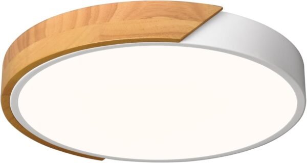 Modern LED Ceiling Light, Minimalist Wood Flush Mount Ceiling Light Fixture, 4000K Not Dimmable, Circle Lighting Lamp with Acrylic Lampshade for Bedroom Laundry Room Hallway (White, 11.8'')