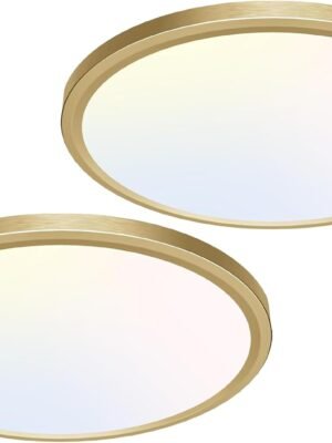 12 Inch LED Ceiling Light Golden, 28W 3200lm Aureate Flush Mount Ceiling Light, 3 Color Temperature 3000K/4500K/6000K, Gilded Round Flat Light Fixture for Kitchen Bathroom Shower, 2Pack