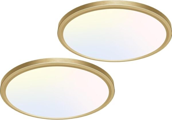 12 Inch LED Ceiling Light Golden, 28W 3200lm Aureate Flush Mount Ceiling Light, 3 Color Temperature 3000K/4500K/6000K, Gilded Round Flat Light Fixture for Kitchen Bathroom Shower, 2Pack