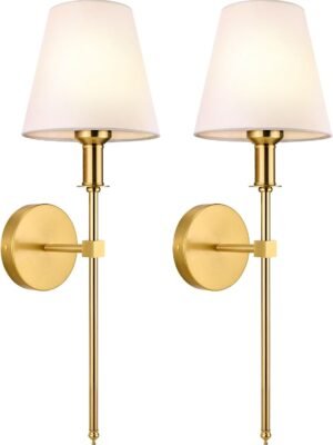 Wall Sconces Sets of 2, Bathroom Vanity Sconces Wall Lighting with White Fabric Shades, Retro Industrial Wall Lamps, Wall Lights Suitable for Bedroom Living Room Kitchen