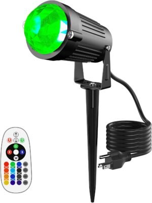 Christmas Spotlight Outdoor, 12W  LED Spot Lights Outdoor with Remote for Yard Path Tree Decor 1 Pack of 16 Color Changing Landscape Lights with 120V Plug in