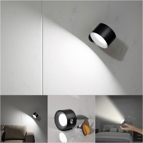 LED Reading Lights, Wall Mounted Sconces with 3 Color Temperatures & 3 Brightness Levels Rechargeable Battery Magnetic Ball 360°Rotation Touch Control, Lamps for Kids Study Bedside Closet