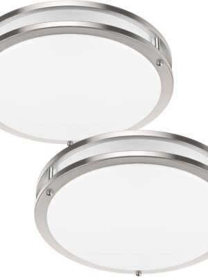 36W 3600lm Super Bright LED Ceiling Light Fixtures, 2PACK Modern Flush Mount Ceiling Lights Daylight White 5000K, 13 Inch Dimmable Ceiling Lamps for Kitchen Bathroom Hallway Bedroom, Brushed Nickle