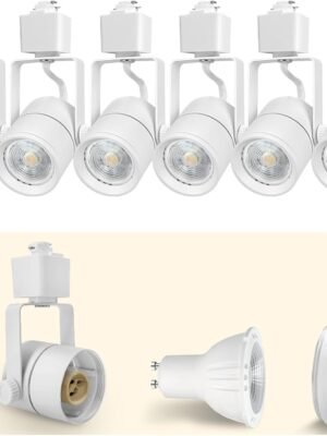 Bulb Replaceable H Type Track Lighting Heads, MR16 GU10 Base 3 Wire  Track Spotlight Fixture for Kitchen Gallery Accent Lighting, 6 Pack(Dimmable LED 7W Bulb Included) (White-3000K)