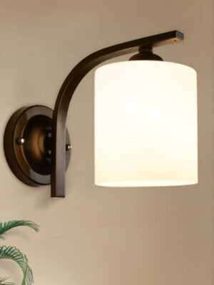 Wall Sconce 1 Light, Modern Wall Light Fixture, Bathroom Vanity Lights with Matte Black Wall Lamp for Bedroom Kitchen Hallway Porch, Milky White Glass Shades, E26 Socket, Bulbs Not Included