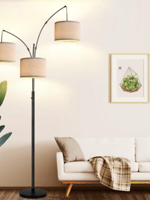 Dimmable Floor Lamp - 3 Lights Arc Floor Lamps for Living Room, 1000LM Modern Tall Standing Lamp With Beige Shades & Heavy Base, Mid Century Tree Floor Lamp for Bedroom Office, 3 LED Bulbs Included