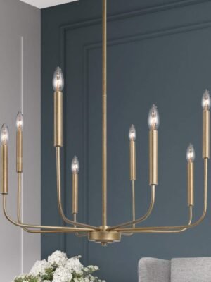 Antique Gold Chandelier, Modern Farmhouse Light Fixture for Dining Room, Bedroom, Foyer, Living Room, Kitchen Island, Entryway (Upgraded Version, 2 Types of Height 8 Arms)