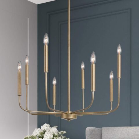 Antique Gold Chandelier, Modern Farmhouse Light Fixture for Dining Room, Bedroom, Foyer, Living Room, Kitchen Island, Entryway (Upgraded Version, 2 Types of Height 8 Arms)