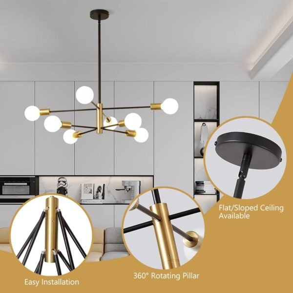 Chandelier, 8-Light Dining Room Light Fixture, 4-Height Adjustable Chandeliers for Dining Room, Dimmable Dining Room Chandelier,  Chandeliers with Stable Metal Base, E26 Sockets