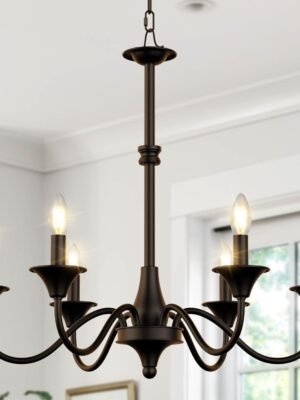 Black Chandelier for Dining Room, 6-Light Farmhouse Light Fixture, Industrial Hanging Light, Rustic Candle Chandelier for Kitchen Island, Living Room, Bedroom, Foyer, Entryway, E12