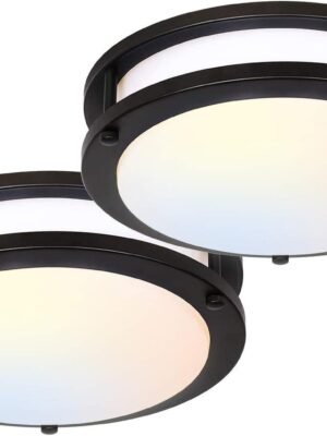 10 inch Flush Mount LED Ceiling Light Fixture, 17W 1100lm, 2700K/3000K/3500K/4000K/5000K Adjustable Ceiling Lights, Oil Rubbed Bronze Saturn Dimmable Lighting for Hallway Bathroom - 2 Pack