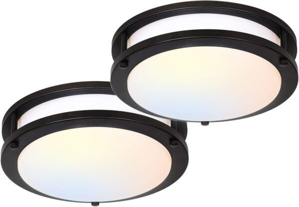 10 inch Flush Mount LED Ceiling Light Fixture, 17W 1100lm, 2700K/3000K/3500K/4000K/5000K Adjustable Ceiling Lights, Oil Rubbed Bronze Saturn Dimmable Lighting for Hallway Bathroom - 2 Pack
