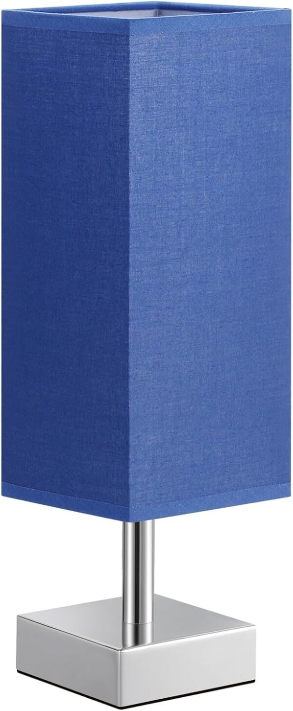 Navy Blue Small Table Lamp - Bedside Lamp for Bedroom, Minimalist Nightstand Lamp with Silver Base, Desk Lamp for Kids Room Dorm