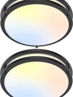 2-Pack 36W LED Flush Mount Ceiling Lights, 3000LM Black Ceiling Light Fixtures, 5 Color in One (2700K/3000K/4000K/5000K/6500K), 12'' Modern Round Ceiling Lamp for Kitchen Hallway Stairwell Offices