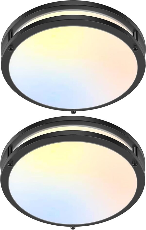 2-Pack 36W LED Flush Mount Ceiling Lights, 3000LM Black Ceiling Light Fixtures, 5 Color in One (2700K/3000K/4000K/5000K/6500K), 12'' Modern Round Ceiling Lamp for Kitchen Hallway Stairwell Offices