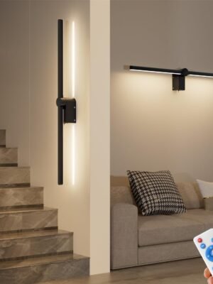 Battery Operated Black Wall Sconces Set of Two, 360°Rotate Wireless Rechargeable Battery Powered Wall Lights, Not Hardwired Remote Control Dimmable Wall Lamp Fixtures for Bedroom 36 Inch