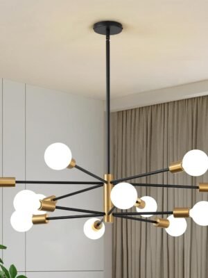 Modern Chandelier 12-Light  Chandeliers Black and Gold Chandelier Light Fixtures for Dining Room Over Table Mid Century Height Adjustable High Ceiling Kitchen Farmhouse Chandelier
