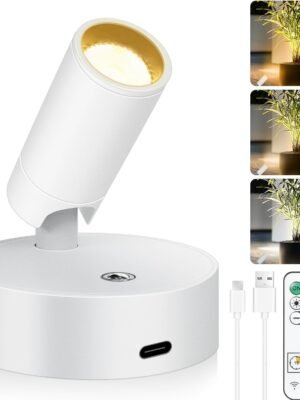 Wireless LED Spot lights Indoor Battery Operated with Remote, Rechargeable Up lights Indoor with Timer＆Dimmable, 3 Picture Lights for Wall, SpotLights Accent Uplighting for Plant, Artwork -White