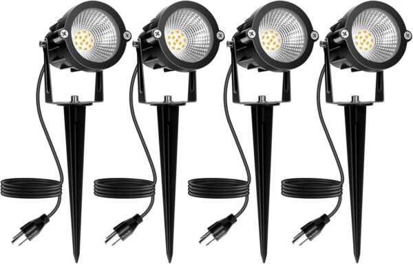 Spot Lights Outdoor: 10W 1000LM Spotlight Outdoor 2700K Warm White LED Spot Lights for Yard House Garden | 120V Plug in Landscape Lighting with IP65 Waterproof for Christmas Halloween | 4 Pack