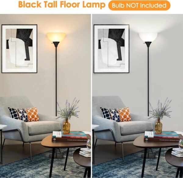 Floor Lamp, LED Standing Lamps with White Plastic Shade, Black Modern Floor Lamp, Tall Lamps for Living Room Dorm, Bulb not Included