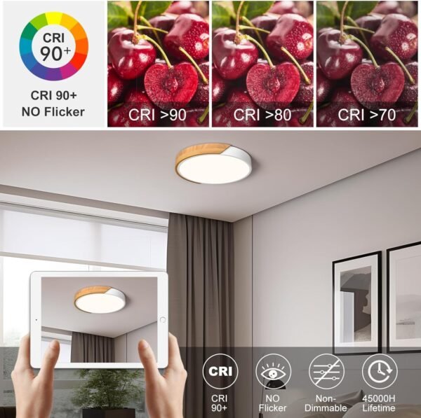 Modern LED Ceiling Light, Minimalist Wood Flush Mount Ceiling Light Fixture, 4000K Not Dimmable, Circle Lighting Lamp with Acrylic Lampshade for Bedroom Laundry Room Hallway (White, 11.8'')
