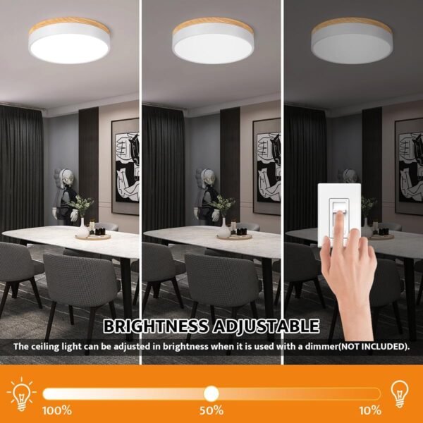 Dimmable Wood LED Flush Mount Ceiling Light, 5 2700K-6000K Modern Round Close to Ceiling Lighting Fixtures, Minimalist White Ceiling Lamp for Bedroom, Kitchen, Hallway, Laundry Room