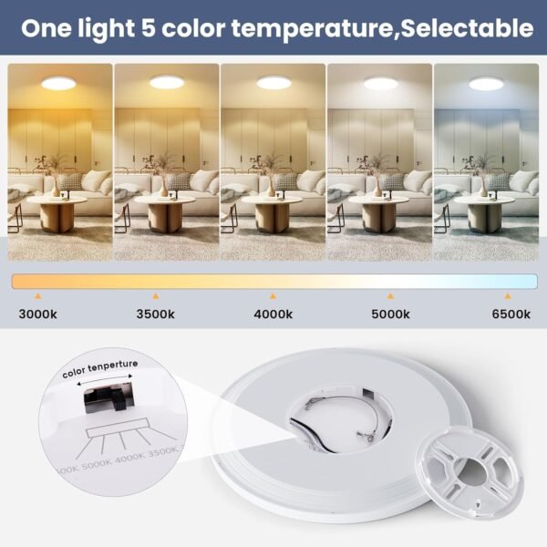 12 inch Flush Mount LED Ceiling Light Fixture,Dimmable 3000K/3500K/4000K/5000K/6500K Adjustable Ceiling Lights,Ultra Thin White Round Lamp,24W Ceiling Light for Hallway Kitchen Bedroom,1pack