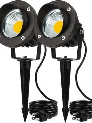 20W Outdoor Spotlight LED Landscape Lighting 120V AC Waterproof Yard Spot Lights Outdoor with Stake for Tree Flag Lights 3000K Ultra Warm White Lawn Decorative Lamp with US 3-Plug in (2 Pack)