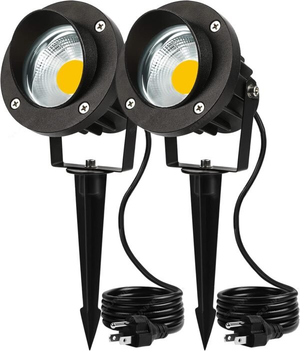 20W Outdoor Spotlight LED Landscape Lighting 120V AC Waterproof Yard Spot Lights Outdoor with Stake for Tree Flag Lights 3000K Ultra Warm White Lawn Decorative Lamp with US 3-Plug in (2 Pack)