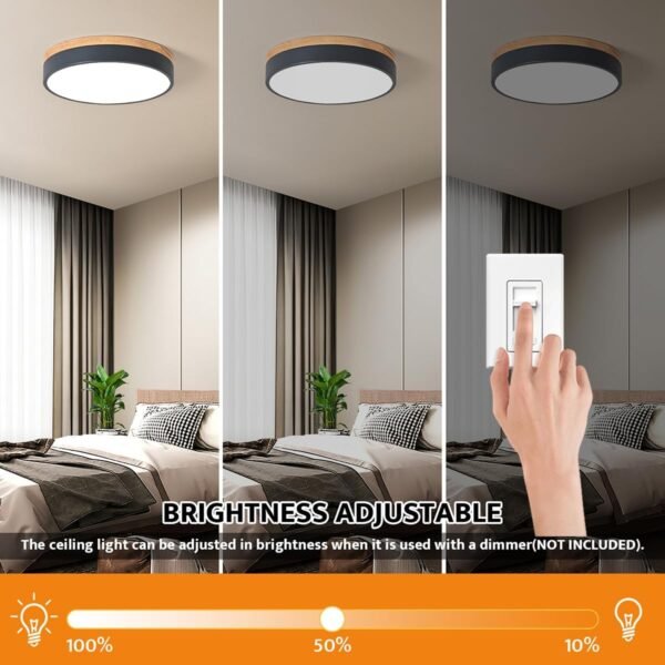 Dimmable Wood LED Flush Mount Ceiling Light, 5 2700K-6000K Modern Round Close to Ceiling Lighting Fixtures, Minimalist Grey Ceiling Lamp for Bedroom, Kitchen, Laundry Room, Hallway