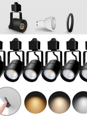 3 Color Bulb Replaceable H Type Track Lighting Heads, MR16 GU10 Base 3 Wire  Track Spotlight Fixture for Kitchen Gallery Accent Lighting, 6 Pack(Dimmable LED 7W Bulb Included) Black