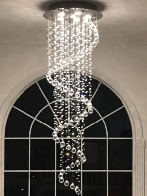 Modern Contemporary Swirl Chandelier Lighting for Foyer Dining Room Kitchen Chandelier Fixture Ceiling Light Rain Drop with All Crystal Balls D20'' X H61'' of
