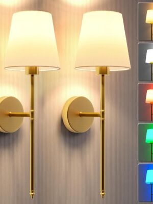 Wall Lights Battery Operated Wall Sconces Set of 2,Gold Wireless Wall Sconces with Remote,9 Colors Modes Rechargeable Wall lamp for Bedroom Living Room