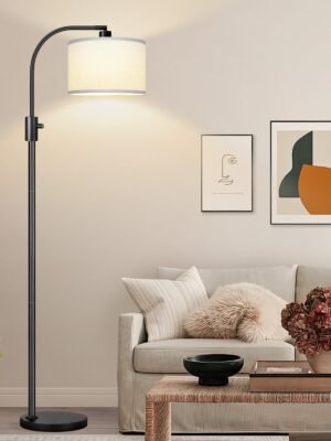 Dimmable Floor Lamp, 1200 Lumens LED Edison Bulb Included, Arc Floor Lamps for Living Room Modern Standing Lamp with Linen Shade