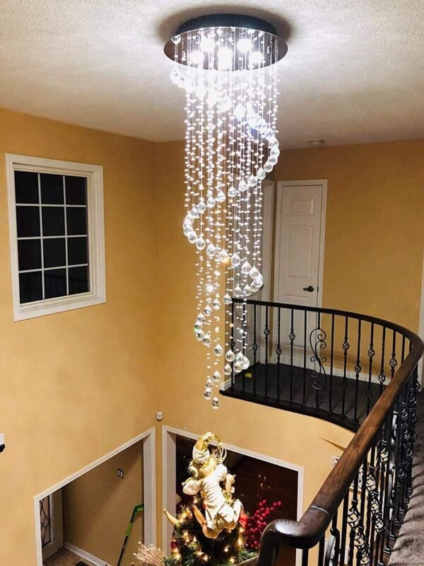 Modern Contemporary Swirl Chandelier Lighting for Foyer Dining Room Kitchen Chandelier Fixture Ceiling Light Rain Drop with All Crystal Balls D20'' X H61'' of