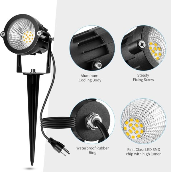 Spot Lights Outdoor: 10W 1000LM Spotlight Outdoor 2700K Warm White LED Spot Lights for Yard House Garden | 120V Plug in Landscape Lighting with IP65 Waterproof for Christmas Halloween | 4 Pack