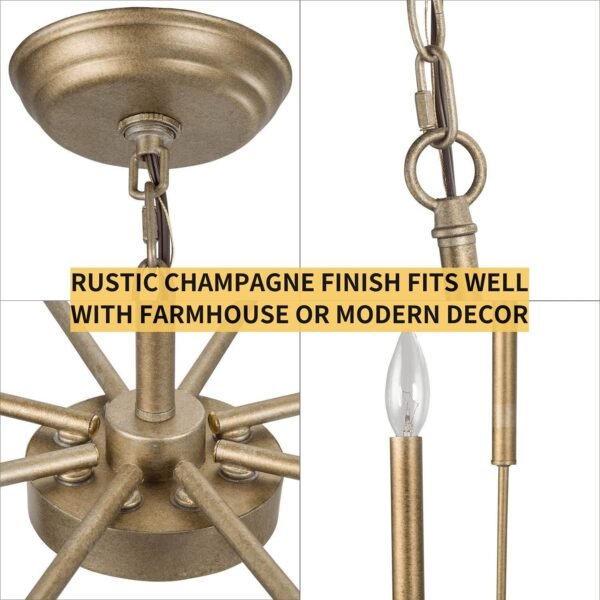 Antique Gold Chandelier, Modern Farmhouse Light Fixture for Dining Room, Bedroom, Foyer, Living Room, Kitchen Island, Entryway (Upgraded Version, 2 Types of Height 8 Arms)