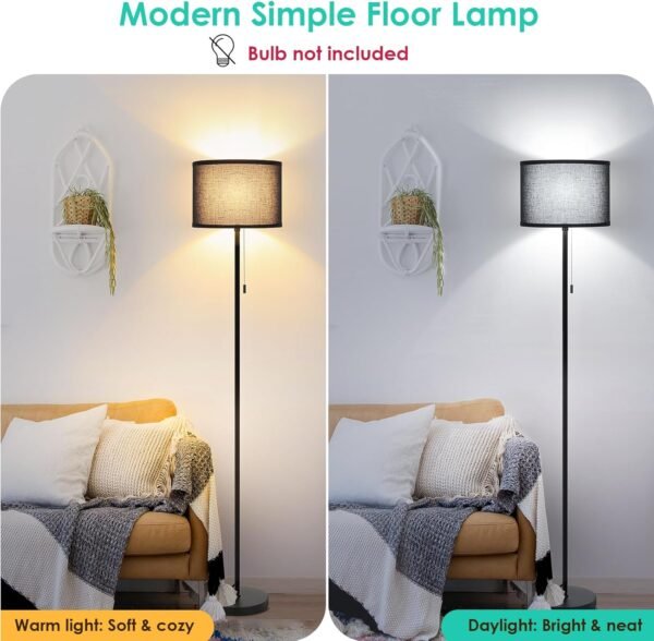 Floor Lamp for Living Room, LED Modern Simple Standing Lamp, Black Tall Lamps for Bedroom, Living Room, Office, Kids Room and Reading, Minimalist Pole Lamp with Shade, Without Bulb
