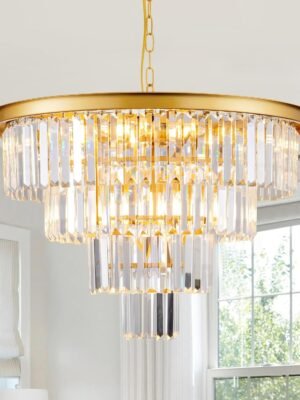 10 Light Modern Gold Crystal Chandelier for Dining Room 24'' Dining Room Light Fixture Contemporary Pendant Round 4-Tier Adjustable Height for Living Room, Foyer, Entryway, Bedroom