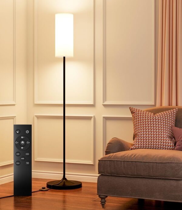 LED Floor Lamp for Living Room, Dimmable Standing Lamps with Foot Switch,Remote Custom Color Temperature Black Pole Lamp with Lampshade,12W Led Bulb Tall Lamps for Bedroom Office Kid Room
