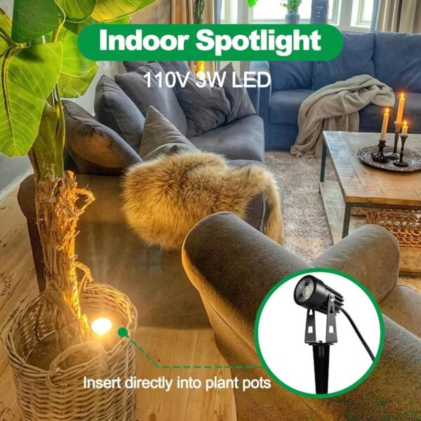 Spot Lights Indoor LED Uplighting Indoor 3W Up Lights Floor Spotlight 3000k Warm White Plant  5.9 FT Cord with Foot Switch 1 Pack