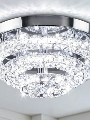 11.8" Crystal Chandeliers Modern Crystal Ceiling Light LED Chandeliers Semi Flush Mount Chandelier Crystal Ceiling Light Fixture for Bedrooms Dining Living Room Hallway (6500K Cool White)